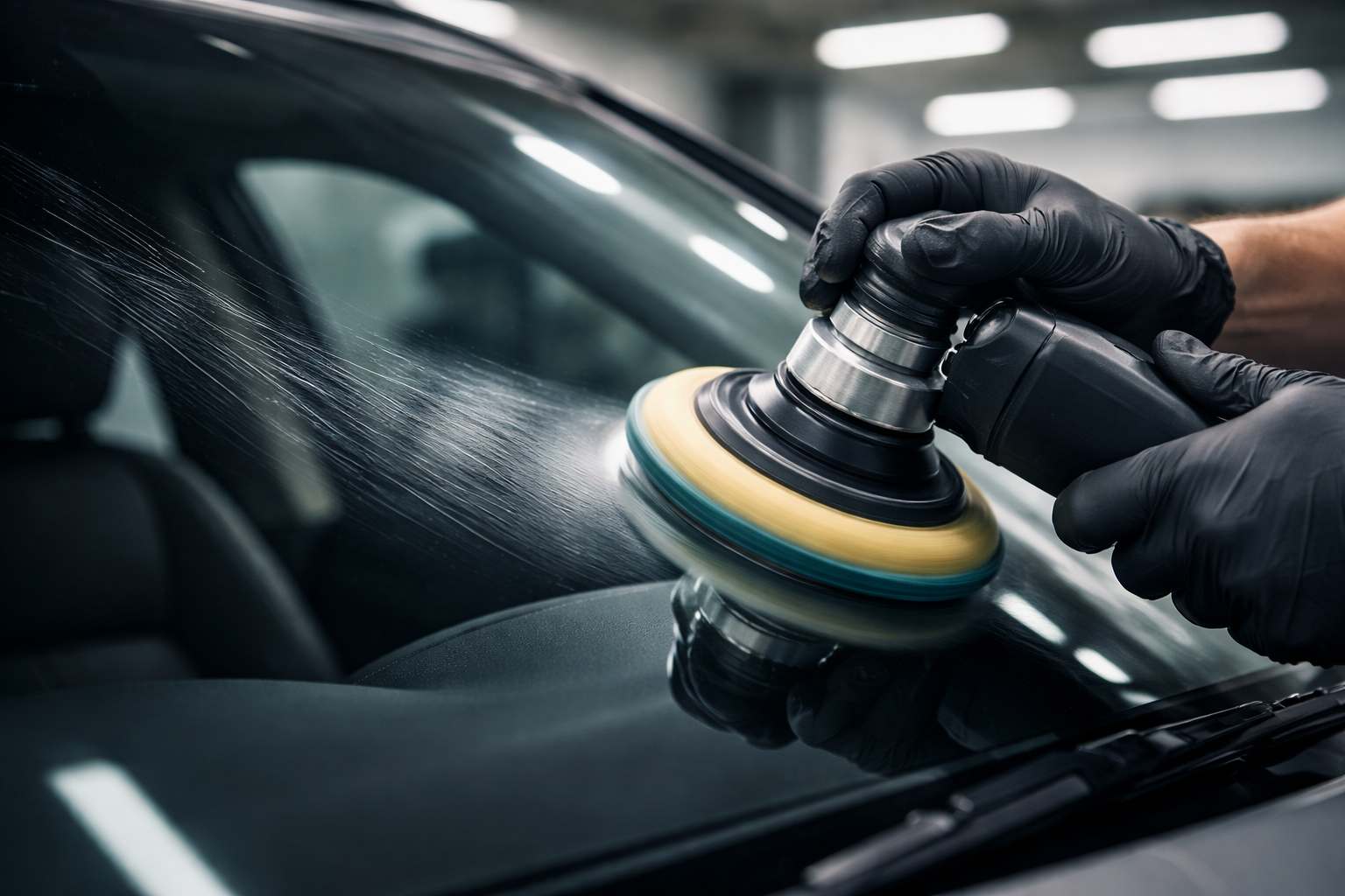 Polishing perfection on a car windshield