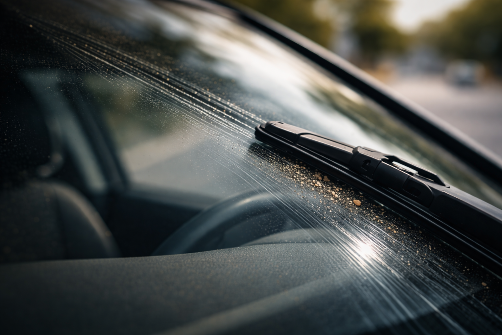 Wiper clearing dust from windshield